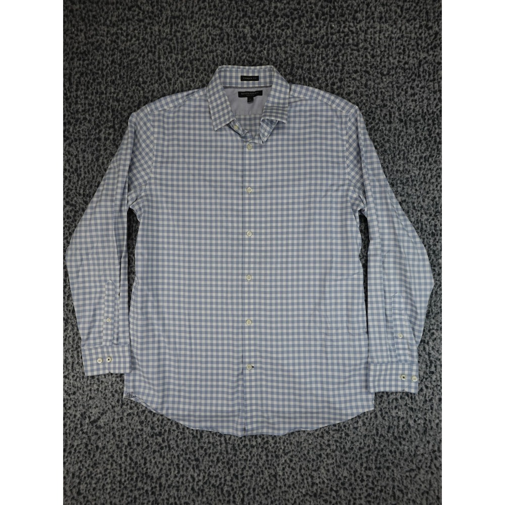 Banana Republic Button Down Mens L Blue Gingham Camden Fit Non-Iron Cotton Shirt